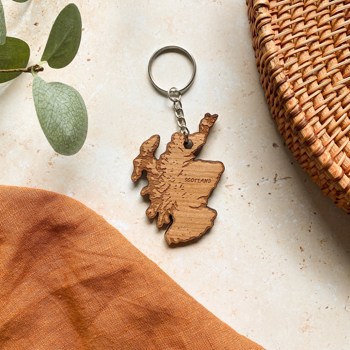 Scotland Map Wooden Keyring