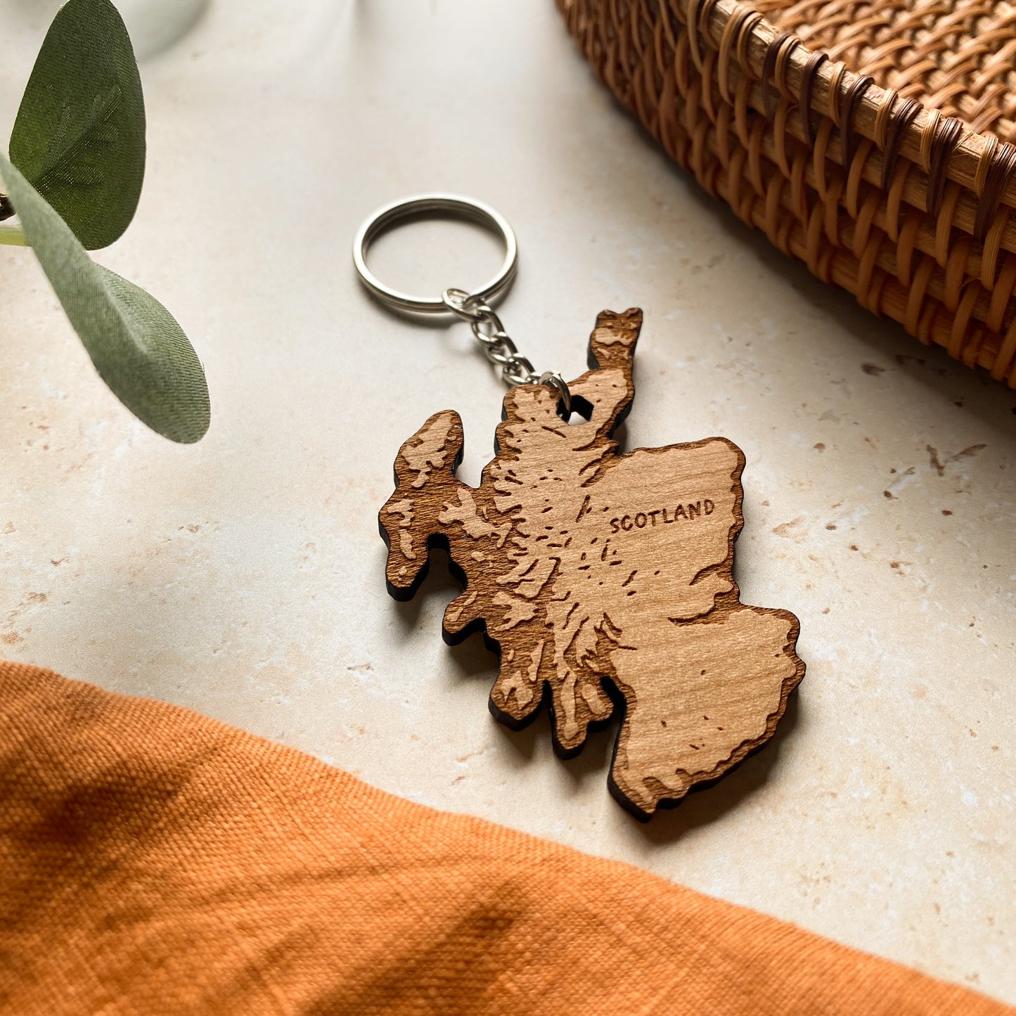 Scotland Map Wooden Keyring