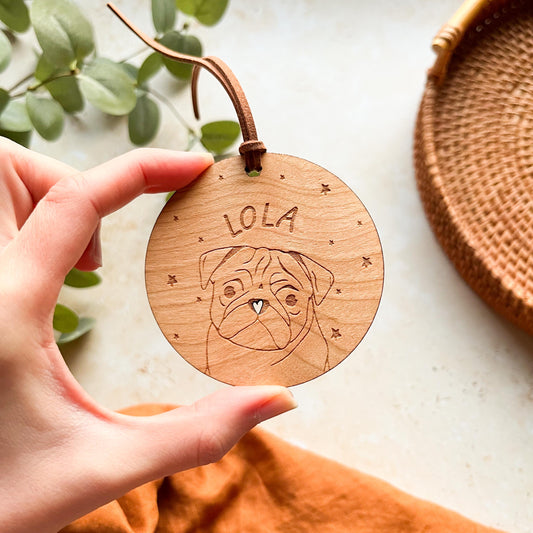 Pug Wooden Christmas Bauble