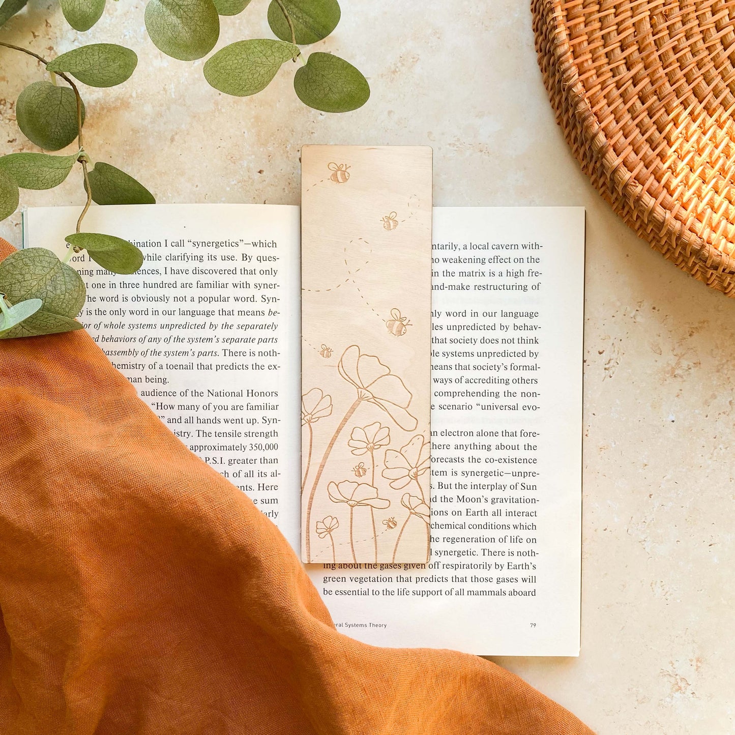 Bee Flower Wooden Bookmark