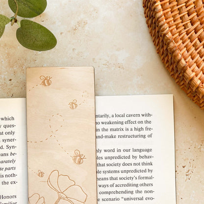 Bee Flower Wooden Bookmark