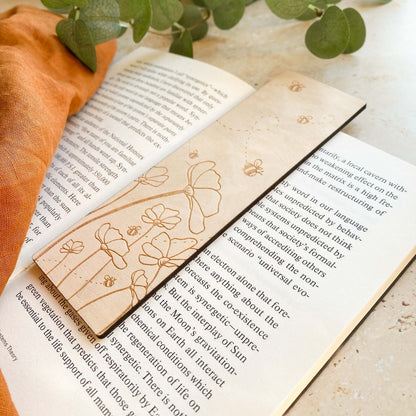 Bee Flower Wooden Bookmark