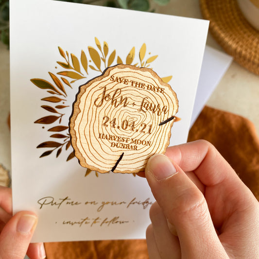 Log Slice Save the Date Magnet