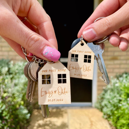 Matching Scandi First Home Wooden Keyrings