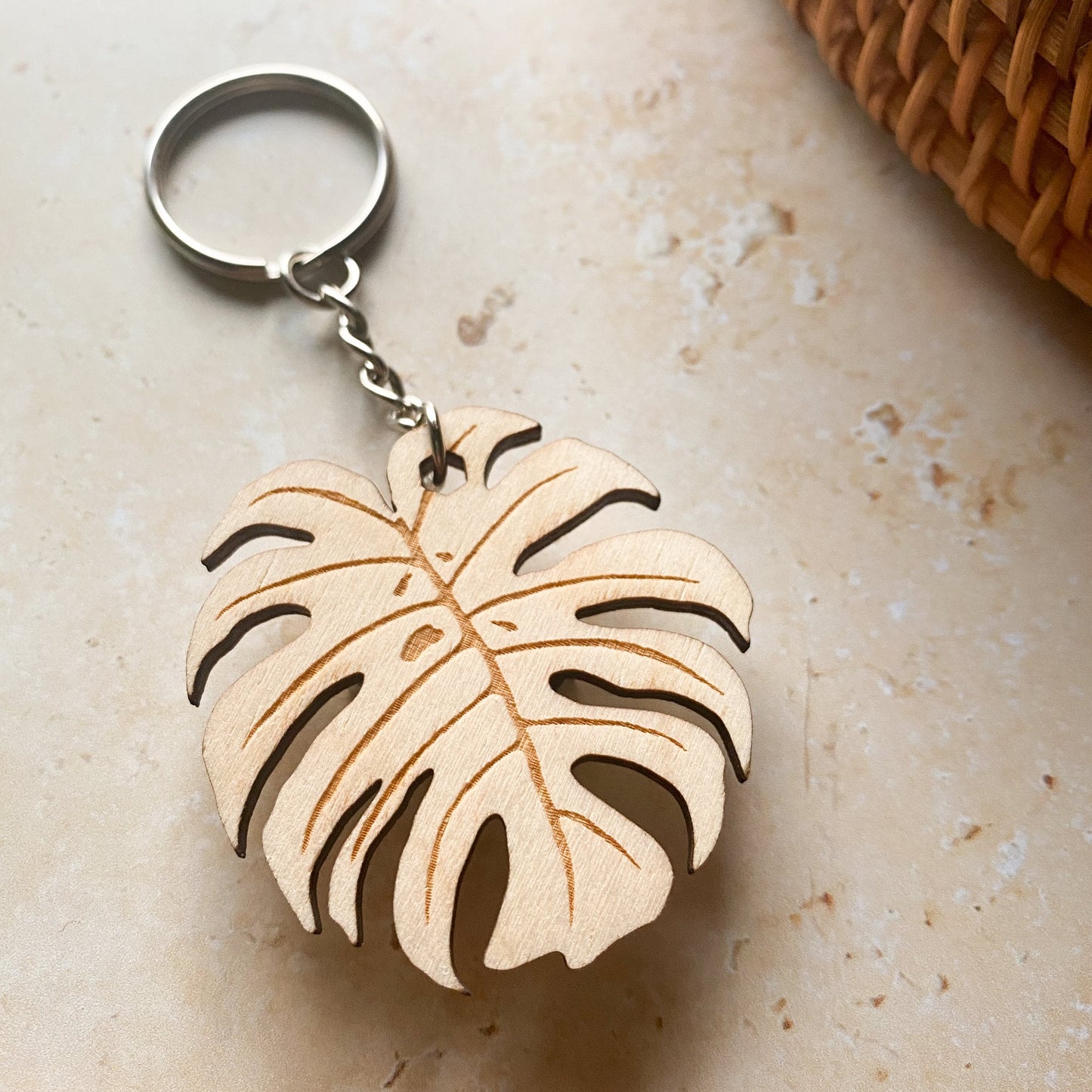 Monstera Deliciosa Wooden Keyring