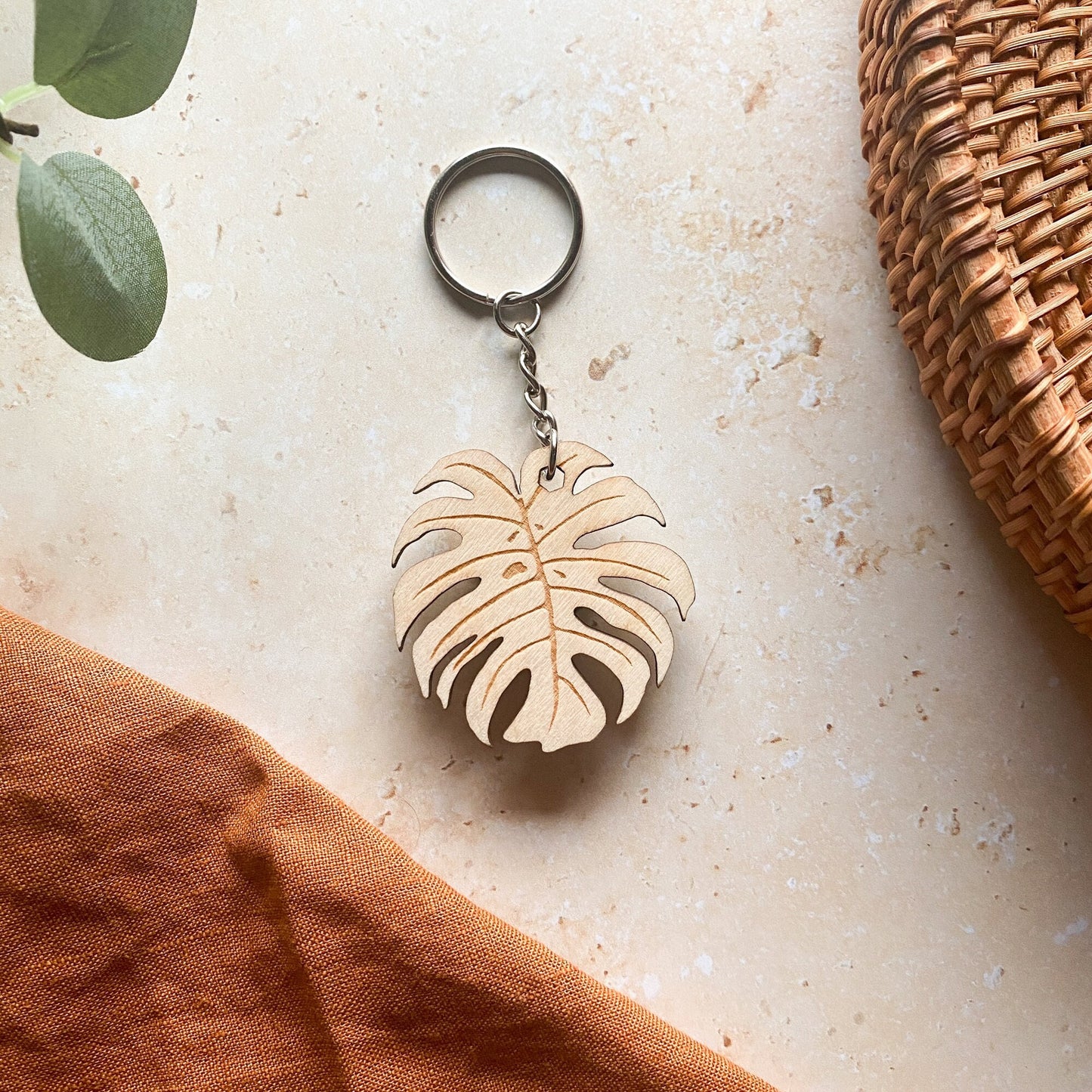 Monstera Deliciosa Wooden Keyring