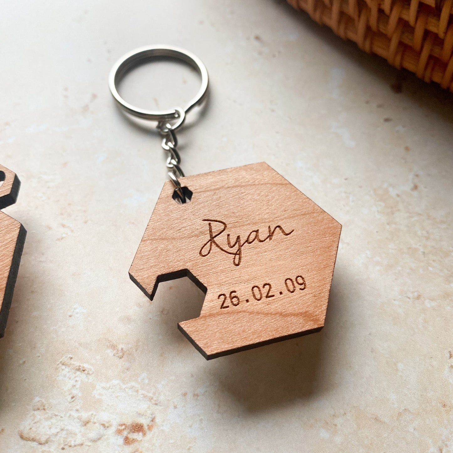 Matching Couples Hexagon Wooden Keyrings