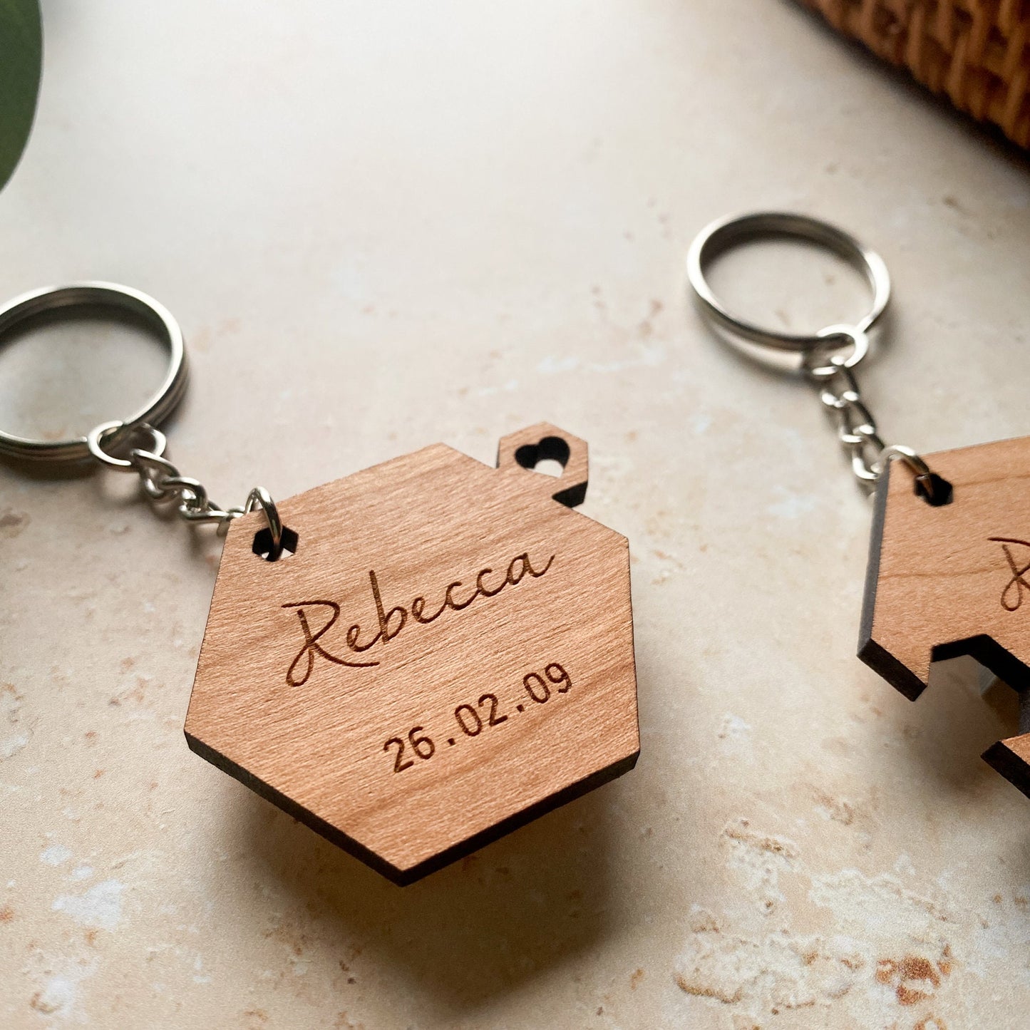 Matching Couples Hexagon Wooden Keyrings